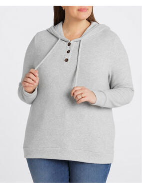Pink Clover Women's Scota Light Gray Brushed Knit Hoodie Henley Top